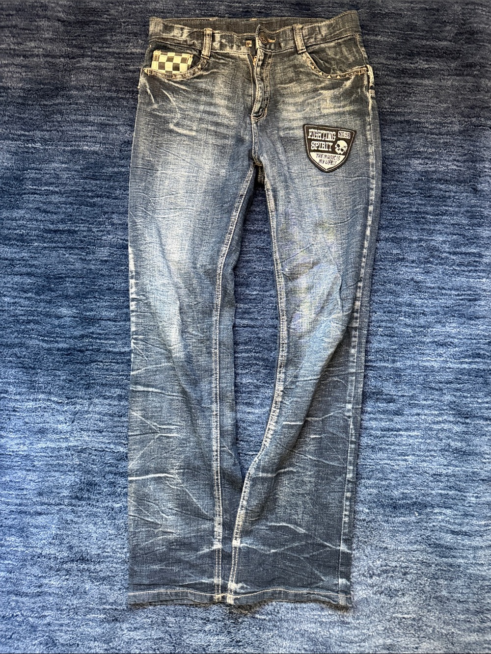 Dark Blue Men's Decorative Back-Pocket Jeans - Picture 3 of 6